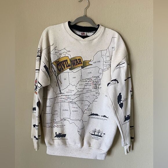 Vintage 90s Civil War Cream Sweatshirt Crewneck Size L - Picture 5 of 8